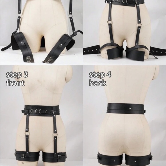 Black Strappy Harness Garter Set New main image 7